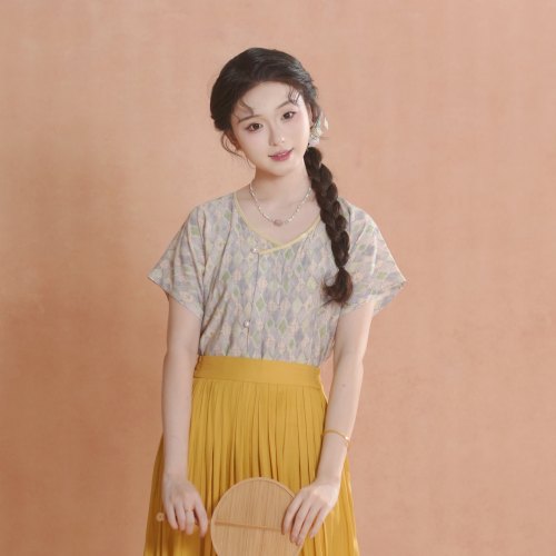 汉墨记人棉唐褙子短袖上衣