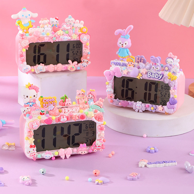 儿童diy奶油胶闹钟材料包 可爱时钟手工制作女孩礼物益智玩具