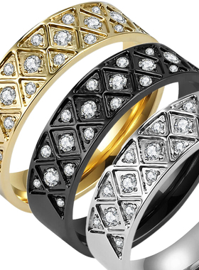 戒指环欧美锆石雕刻不锈钢