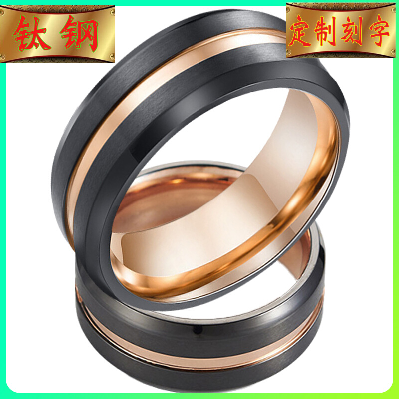 玫瑰介只扳指金拉丝戒指ring指环手饰男戒中指手饰首饰钛钢哑光