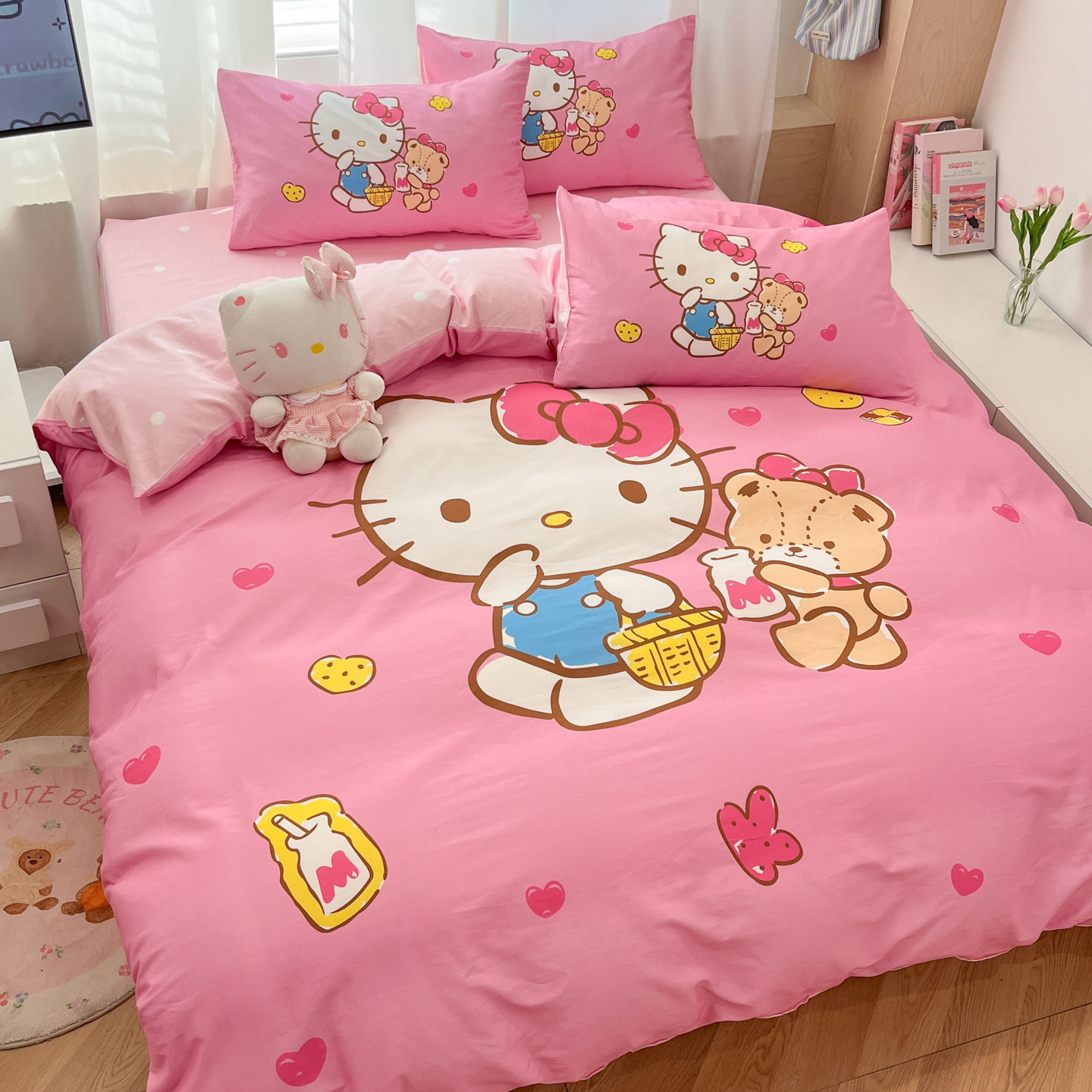 HelloKitty卡通纯棉床上四件套女孩床单被套1.5米儿童全棉三件套