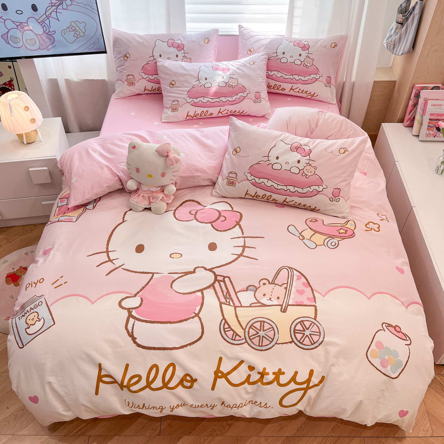 HelloKitty全棉四件套学生儿童可爱卡通凯蒂kt猫被套床单人三件套