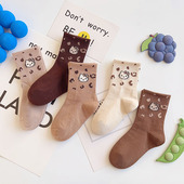 咖色豹纹中高筒潮袜 卡通可爱韩版 爱嘀嗒儿童袜子秋冬季 精梳棉厚款