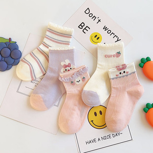 爱嘀嗒儿童袜子春季精梳棉透气吸汗韩版卡通可爱甜美女宝短筒潮袜