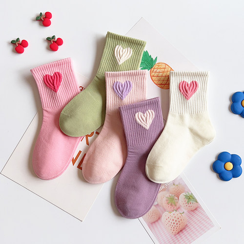 粉色爱心日系可爱甜美童袜