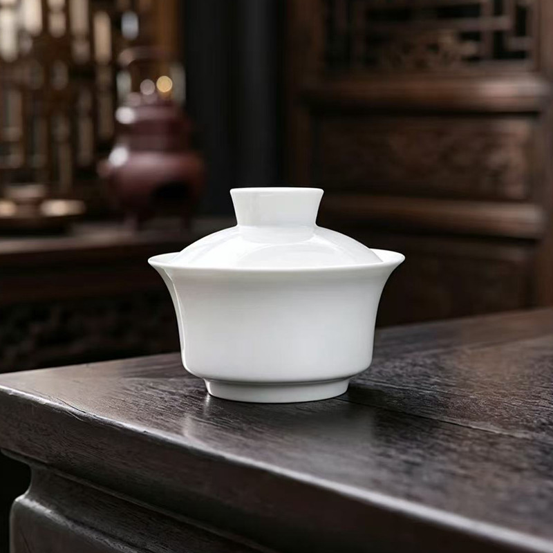 青瓷盖碗功夫陶瓷茶具配件三才盖碗简约个人喝茶杯家用小泡茶器
