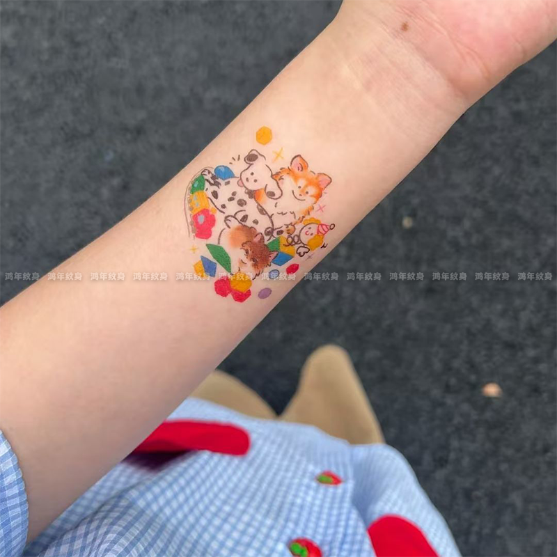 宠物乐园 可爱卡通彩色纹身贴ins风小众少女心学生可水洗纹身贴纸