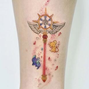 魔法少女樱法杖纹身贴纸百变小樱小可斯比可爱二次元卡通cos个性