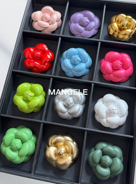 6.1cm山茶花胸针女高档小香风布艺粗花呢胸花加别针春夏配饰叠搭