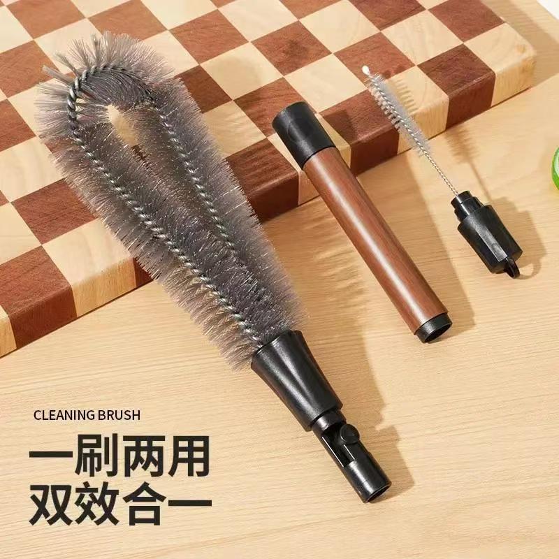 二合一胡桃木纹杯刷破壁机长柄清洁棒可拆卸吸管刷杯盖清洁棒