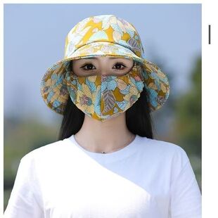 新款帽子口罩一体防晒夏季妈妈太阳帽遮阳帽户外遮脸女士印花