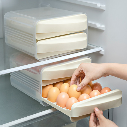日本进口MUJIE厨房抽屉式双层鸡蛋收纳盒PET透明32格冰箱保鲜盒