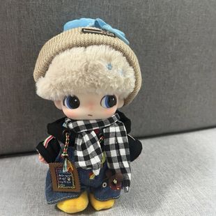 Dimoo黑格子森林娃衣潮流出街唐老鸭卫衣背带裤围巾套装搪胶公仔