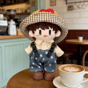 10cm棉花娃娃衣服正常体公仔周深周可可娃衣可爱渔夫帽背带裤套装