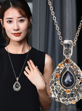 韩版秋冬倾城水滴之恋水晶气质挂件百搭配饰毛衣链女长款项链