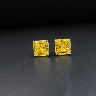 珠宝欧美流行黄钻耳钉复古耳饰时尚优雅耳钉女方形