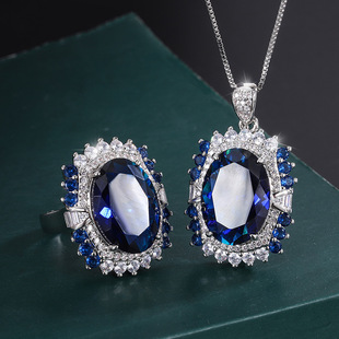 珠宝铜镀真金仿真皇家蓝宝首饰女式高级套装主石13*18