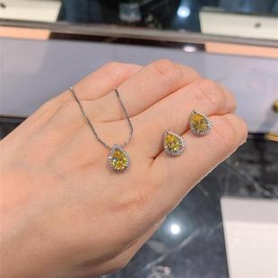 珠宝外贸 彩宝款欧美流行仿真黄钻水滴耳钉吊坠套装