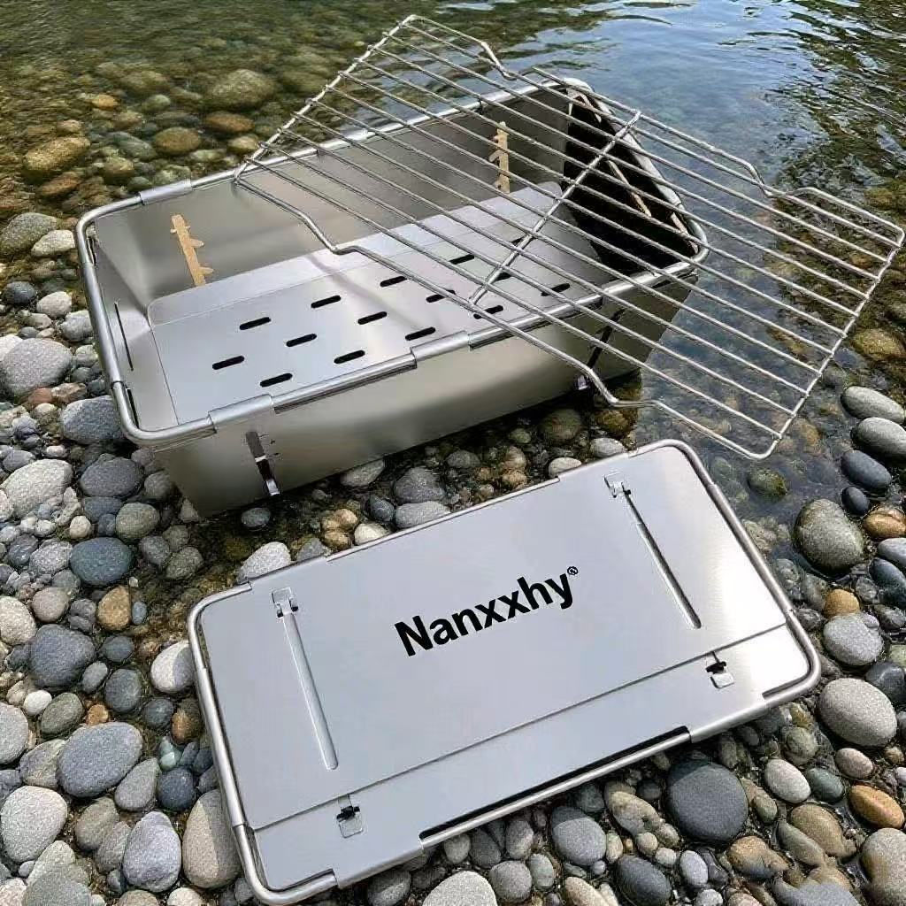 2025新款/1秒开合加厚不锈钢折叠碳烤炉45×17户外便携折叠烤肉架