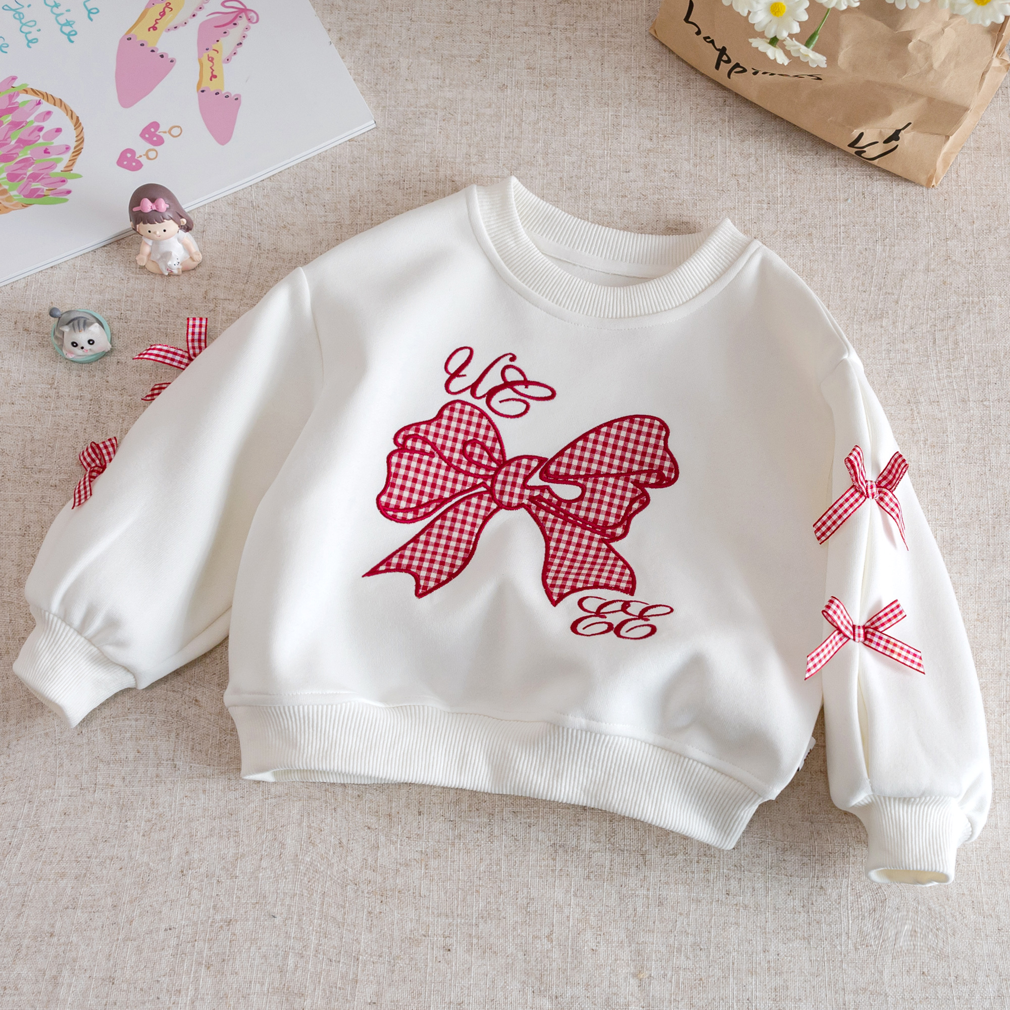 女童春秋季蝴蝶结卫衣上衣