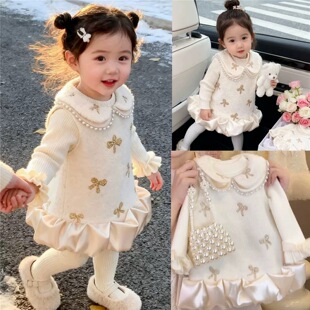 拜年服女童公主裙冬装女宝宝周岁生日礼服洋气儿童背心裙过年衣服
