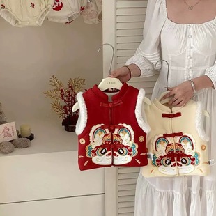 儿童马甲秋冬款男童外穿加绒背心女童冬装中国风宝宝周岁礼服冬季
