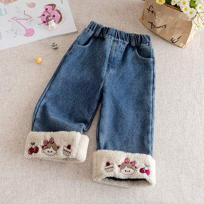女童加绒牛仔裤秋冬款2025新款
