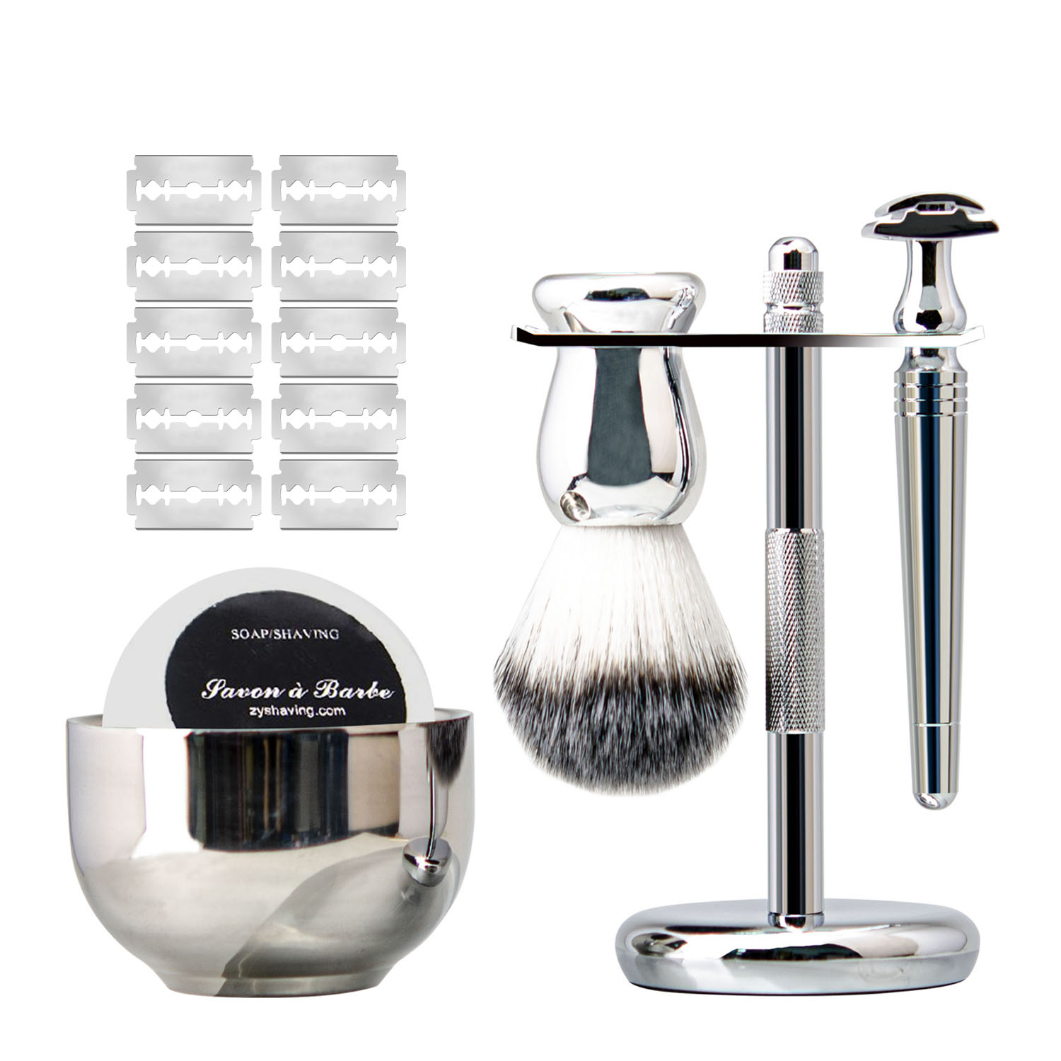 ZY男士手动老式剃须刀双面剃刀刮胡刀胡须刷架子刮胡刷架理容套装