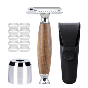 ZY复古木柄剃须刀套装男士剃刀刮胡刀刀片刮脸刀手动老式双面剃刀