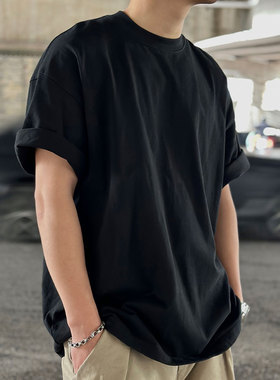 ALLIN30圆领宽松小领口重磅纯色短袖T恤春夏320G休闲复古打底衫