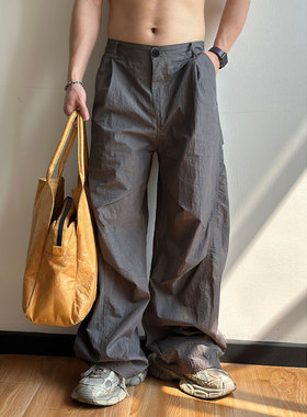 ALL IN 30美式皱褶布料宽松伞兵长裤春夏季简约速干工装休闲裤男