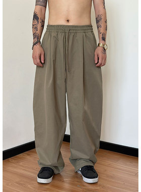 ALL IN 30复古潮牌日系宽松弯刀休闲裤2025夏季简约百搭抽绳长裤