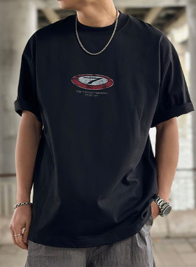 ALL IN 30夏季宽松做旧印花重磅短袖T恤男女美式潮牌圆领半袖上衣