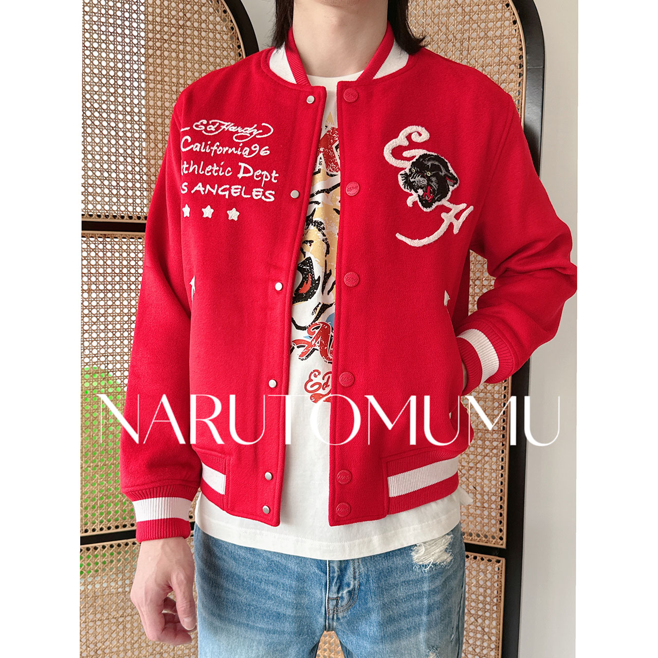 小姐姐全球购ED HARDY 黑豹 刺绣拼贴 毛呢夹克外套 男款 26春01