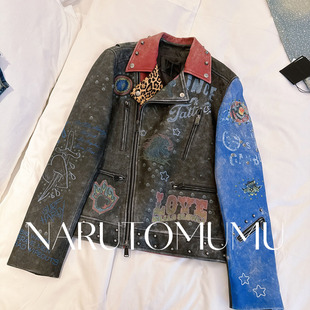 小姐姐全球购ED HARDY 复古涂鸦 撞色 皮衣夹克外套 男款 25冬