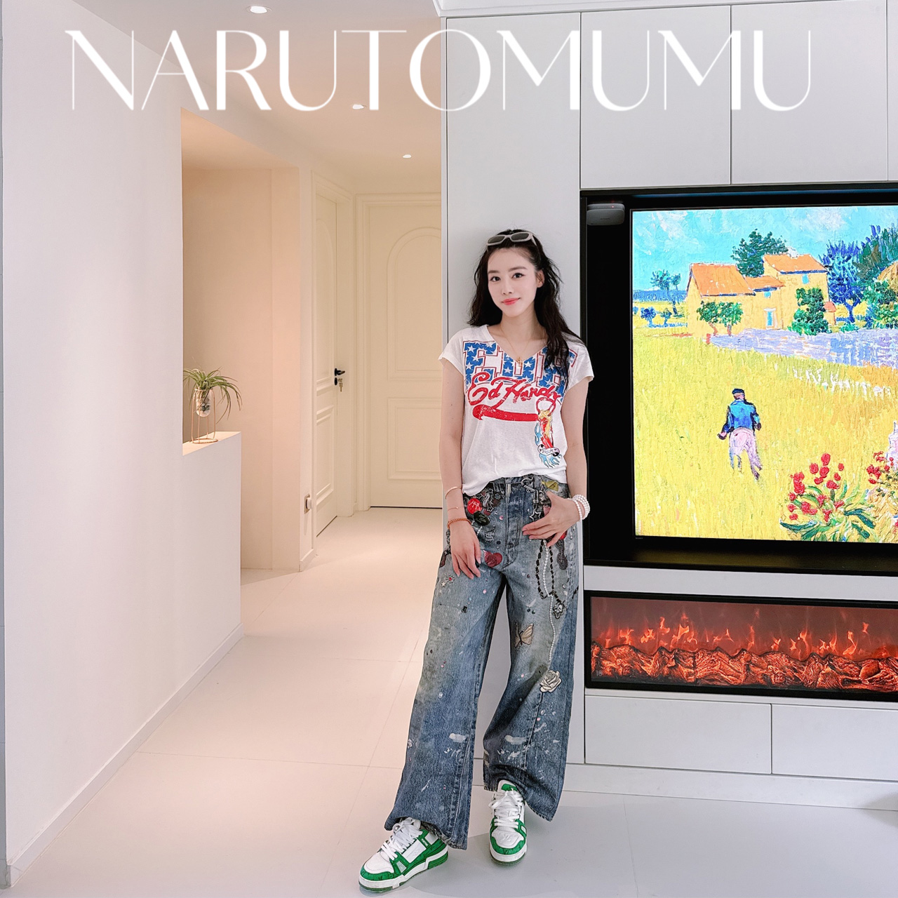 小姐姐全球购ED HARDY 涂鸦挂件印花 牛仔阔腿裤  女款 25秋04