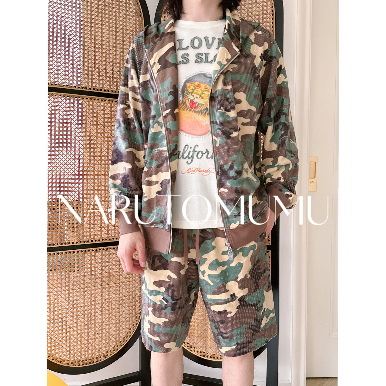 小姐姐全球购ED HARDY 全钻满身水钻 迷彩拉链外套 男款 26夏06