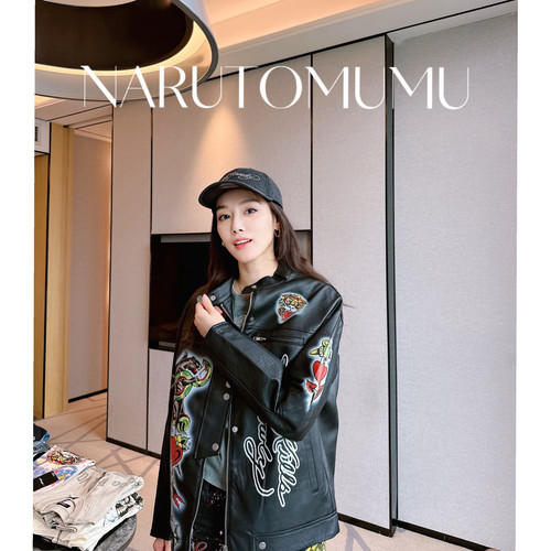 小姐姐全球购ED HARDY 经典虎头印花 宽松版型皮衣 女款25冬