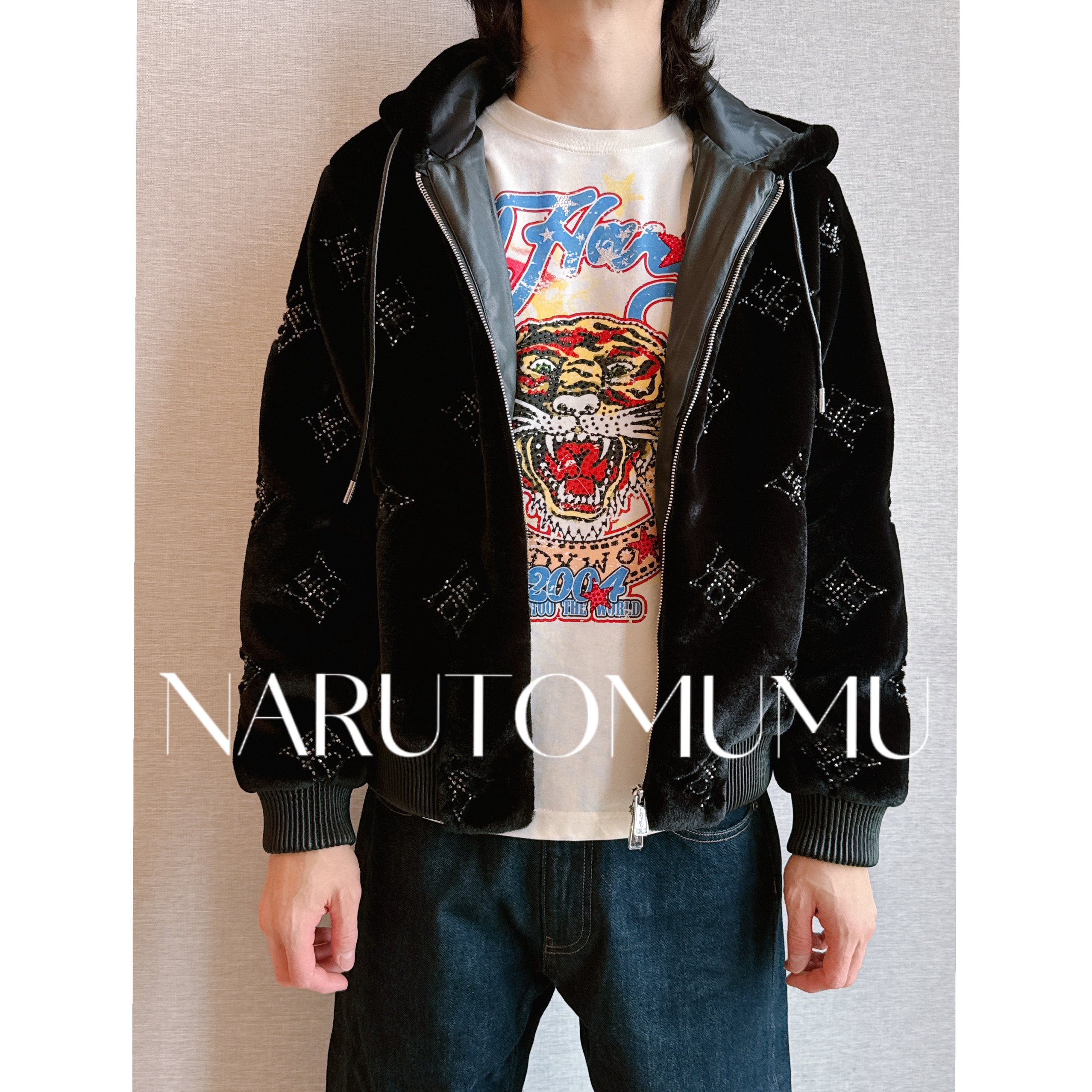 小姐姐全球购ED HARDY 超闪钻老花 毛毛外套 男款25冬