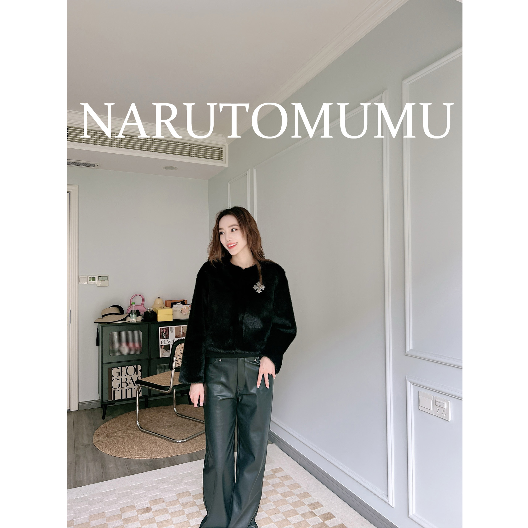 小姐姐全球购ED HARDY 水钻十字 环保皮草外套 女款24冬Z04