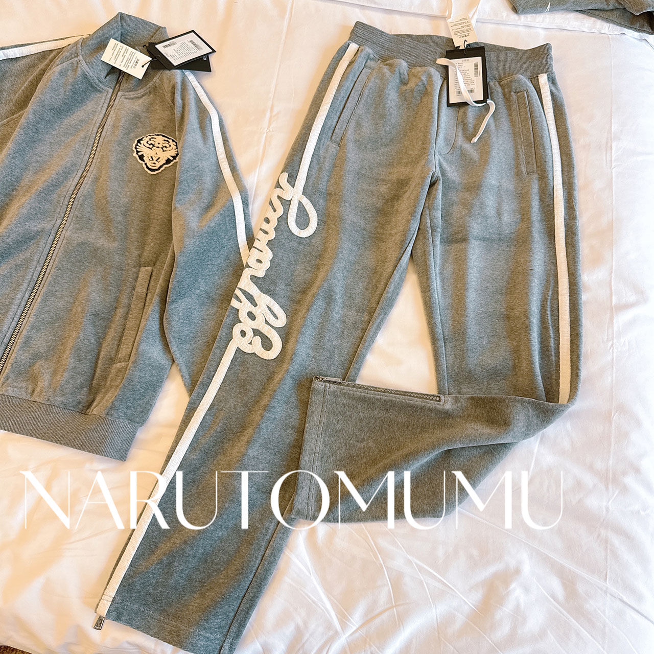 小姐姐全球购ED HARDY 毛巾刺绣logo 丝绒直筒裤 男款25冬03