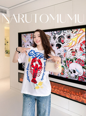 小姐姐全球购ED HARDY 龙虾印花 水钻 宽松大T恤 女款26春05