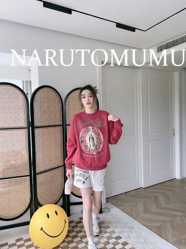 ed常规宽松棉质地美潮印花卫衣