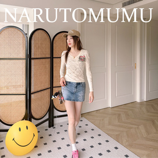 V领 暗纹印花 长袖 T恤 25春Z045 小姐姐全球购ED 女款 HARDY