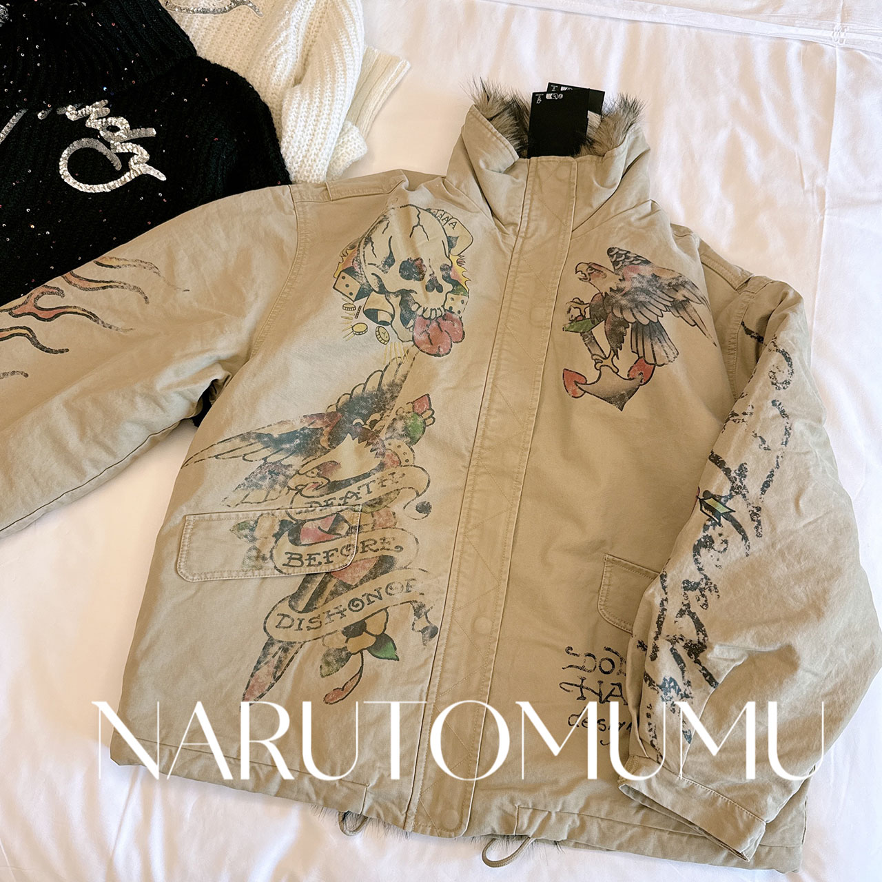 小姐姐全球购ED HARDY 复古刺青图腾印花棉服外套 女款25冬03