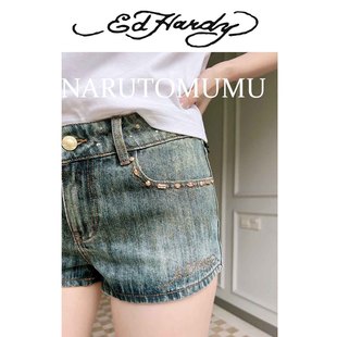女款 logo牛仔短裤 24秋Z04 HARDY金灿灿铆钉复古 小姐姐全球购ED