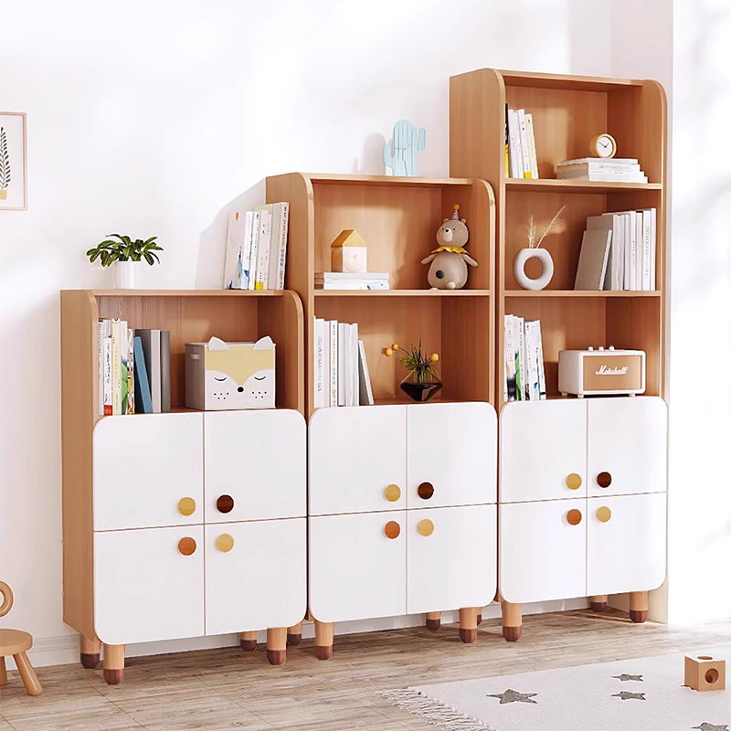 简易落地实木书架带柜