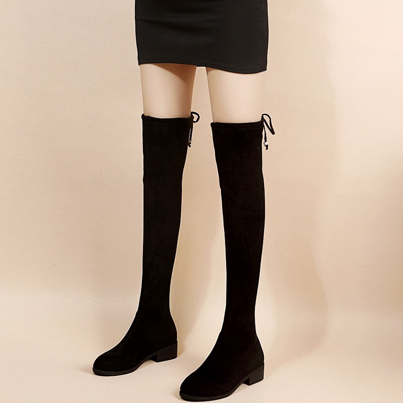 过膝靴系带女2025秋冬季新款加绒长筒靴马丁棉鞋高筒弹力瘦瘦靴