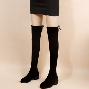 高筒弹力瘦瘦靴 加绒长筒靴马丁棉鞋 过膝靴系带女2025秋冬季 新款