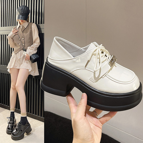 厚底小皮鞋女秋季2025新款英伦风乐福鞋高跟一脚蹬皮鞋女款单鞋子